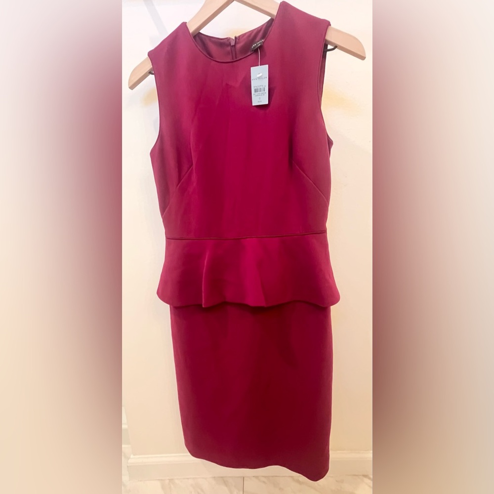 NWT Ann Taylor Doubleweave Peplum Wine Plum Sheath Dress 0 Petite - Picture 13 of 13